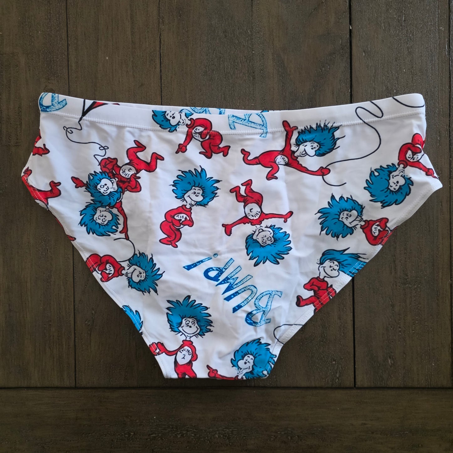 Men's Swim Bikini Briefs Cute Dr. Seuss Thing 1 and Thing 2 Print White XL