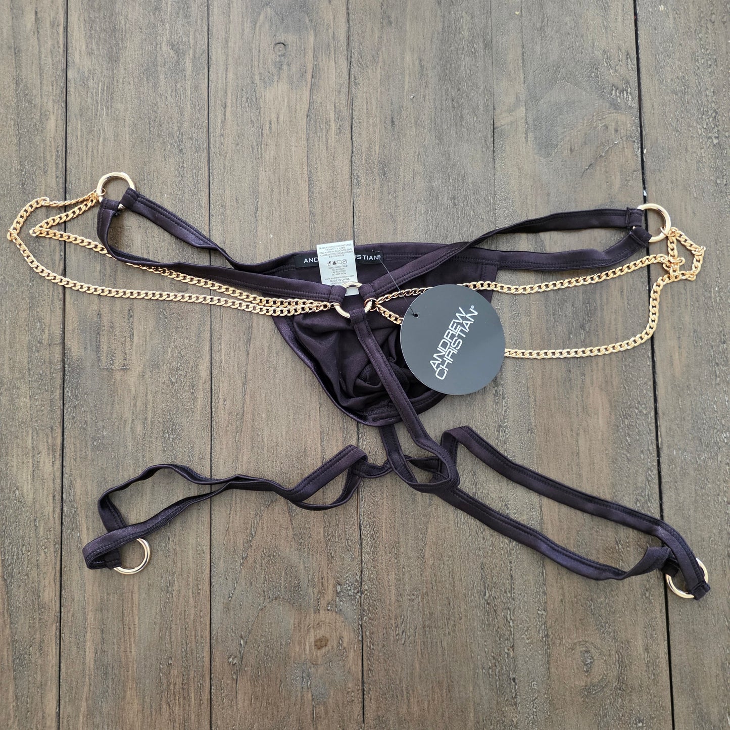 Andrew Christian Almost Naked Men's T-Back with Chain Black Large