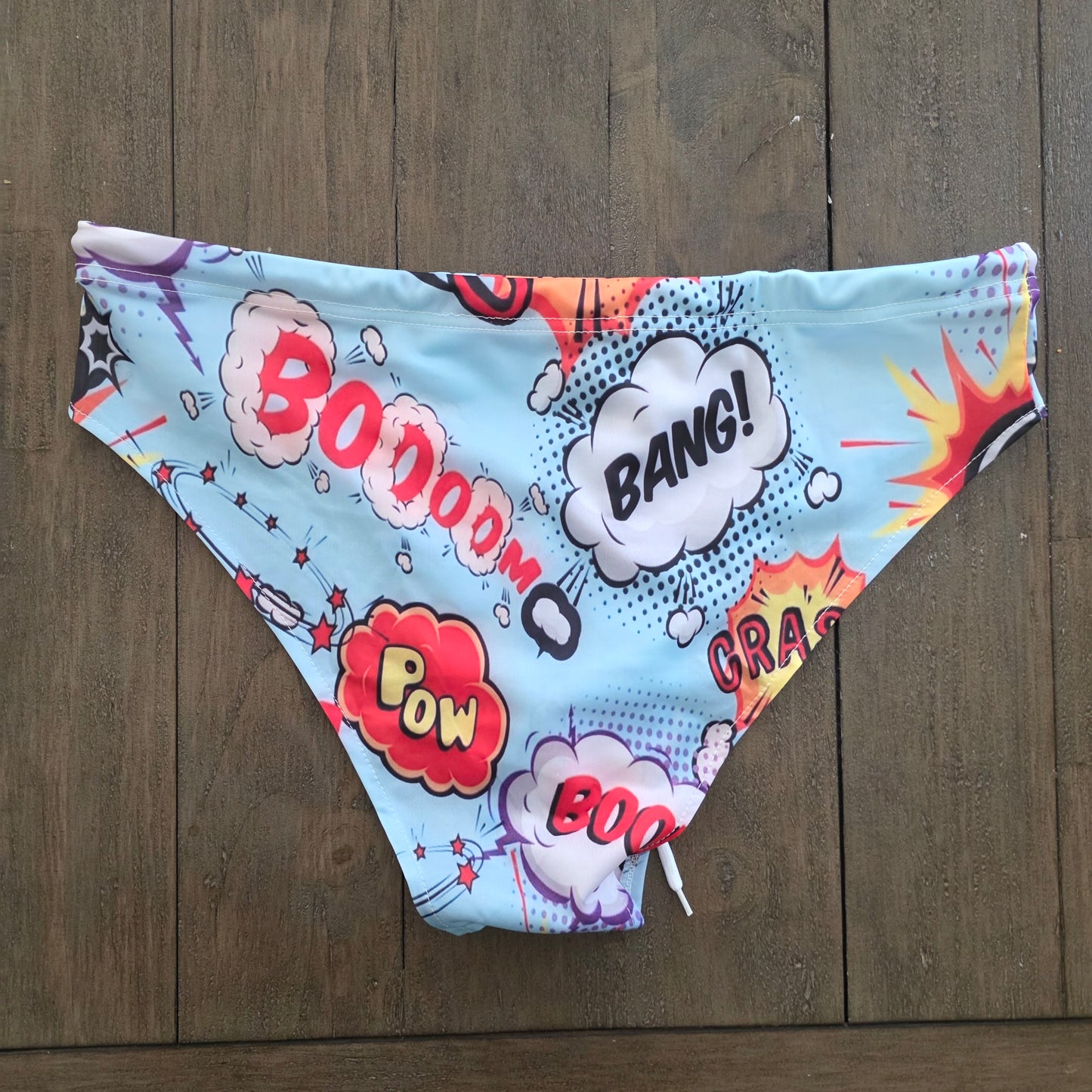 Men's Swim Bikini Briefs Cartoon Comicbook Print Blue XXL