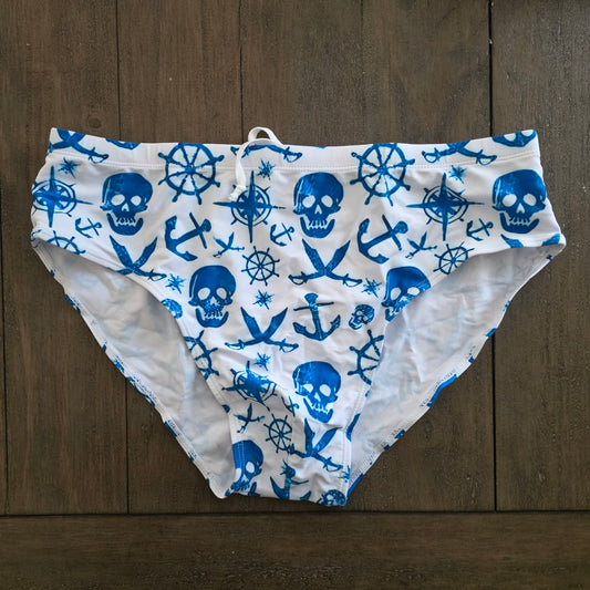 Men's Swim Bikini Briefs Cute Nautical Pirates Print White XL