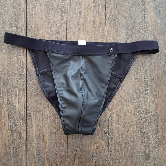Rufskin Rubber Faux Leather Swim Bikini Briefs Medium Black