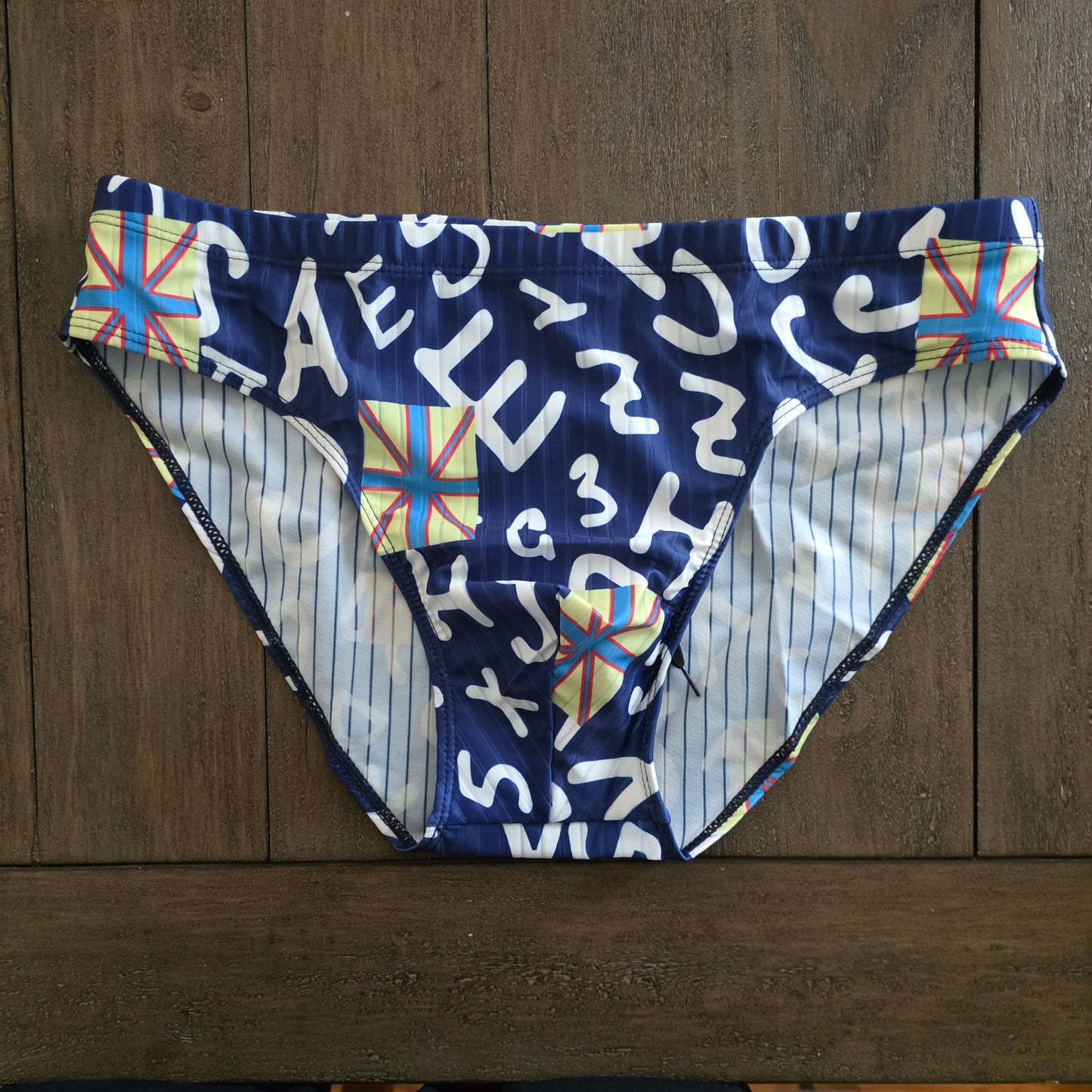 Men's Swim Bikini Briefs Cute Letters and Yellow Union Jack Blue XL