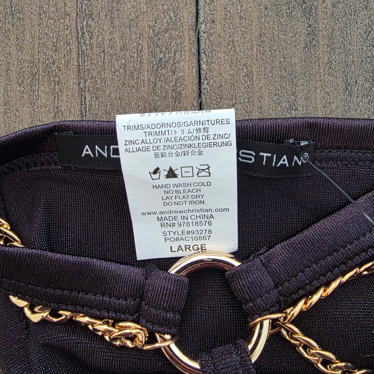 Andrew Christian Almost Naked Men's T-Back with Chain Black Large