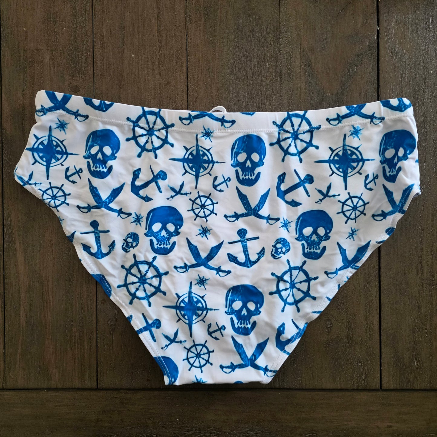 Men's Swim Bikini Briefs Cute Nautical Pirates Print White XL