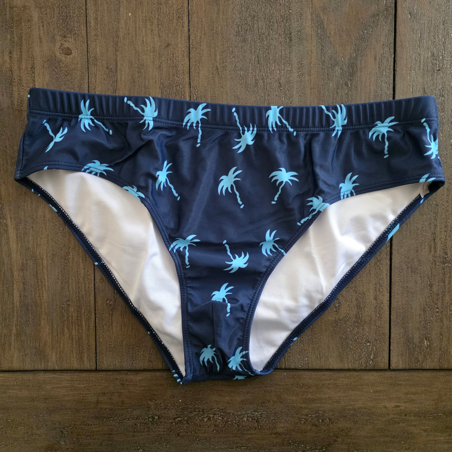 Men's Swim Bikini Briefs Palm Trees Print Blue XXL