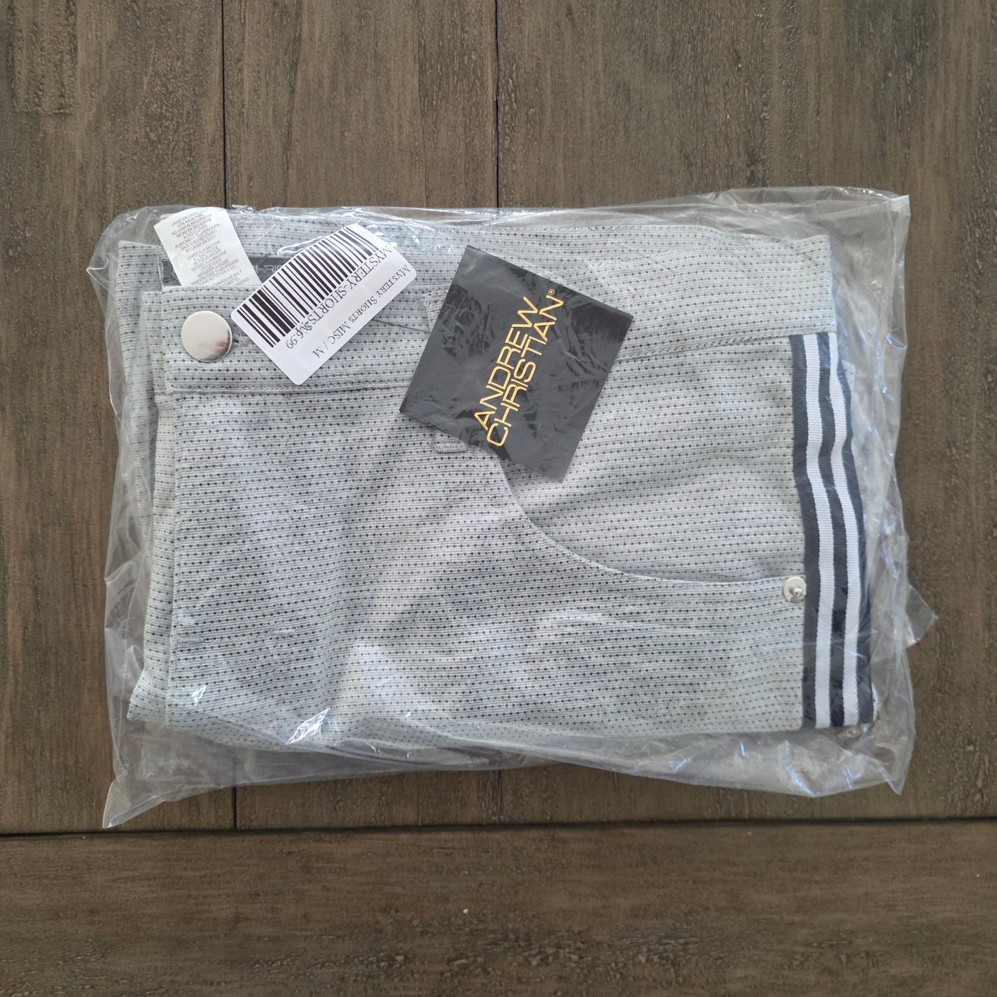 Andrew Christian 6784 Skinny Stretch Jean Shorts Gray with Blue Stripes 32 Waist