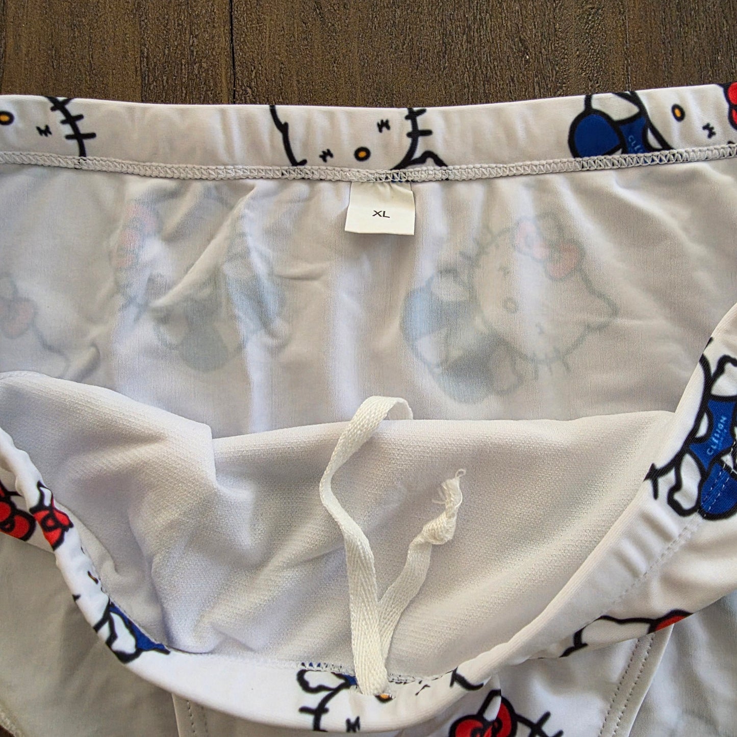 Men's Swim Bikini Briefs Cute Hello Kitty Print White XL