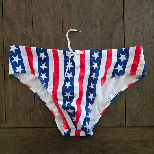 Men's Swim Bikini Briefs Patriotic Stars and Stripes Print Multicolor XXL