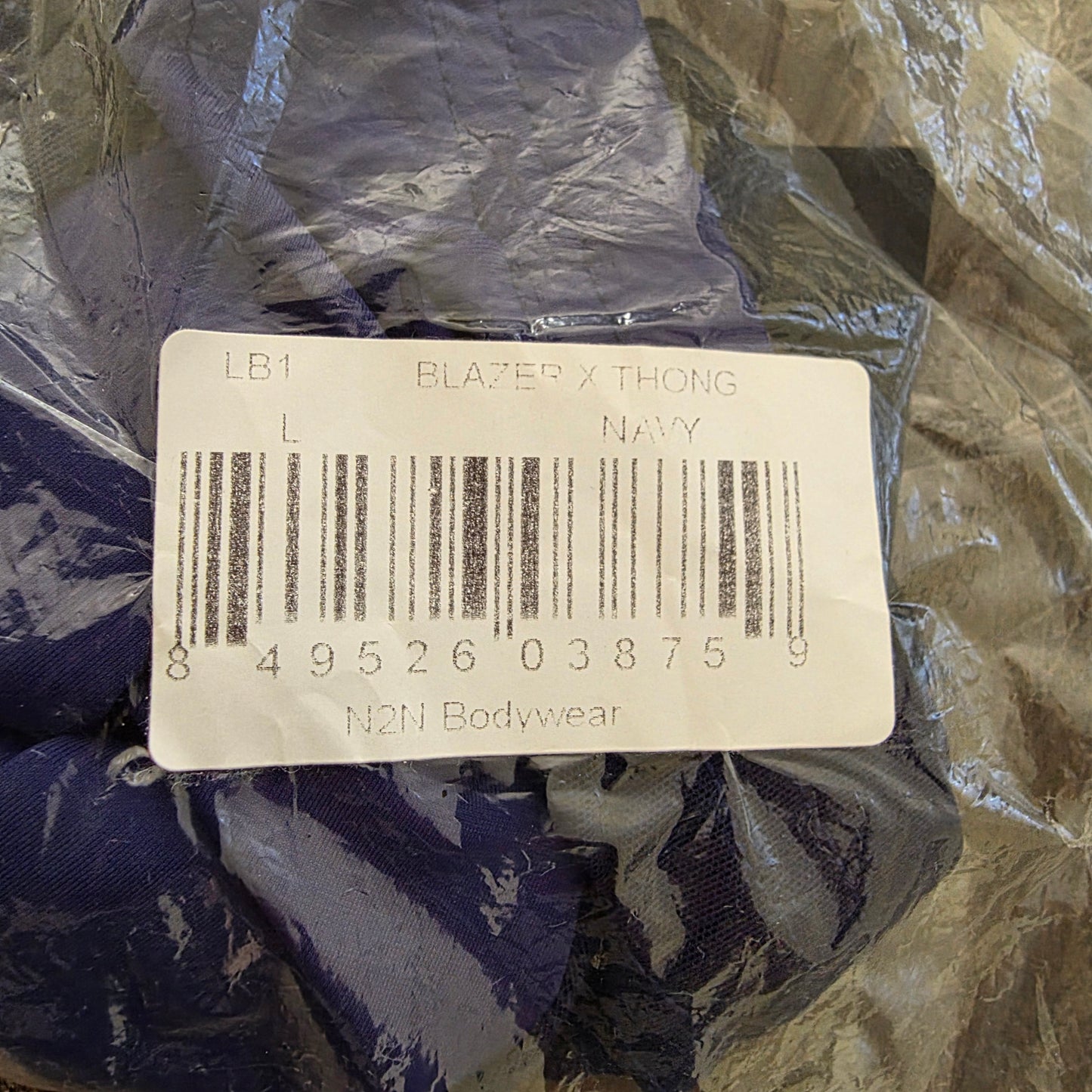 N2N Bodywear LB1 Blazer X Sheer Swim Thong with C-Strap Navy Blue Large