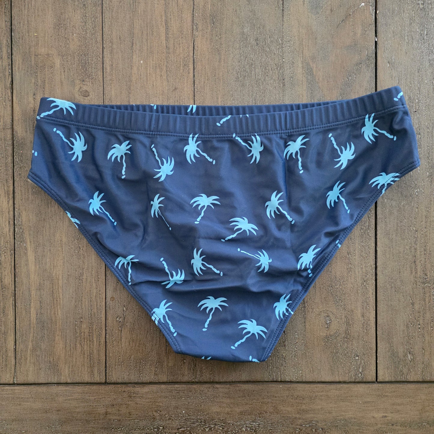 Men's Swim Bikini Briefs Palm Trees Print Blue XXL