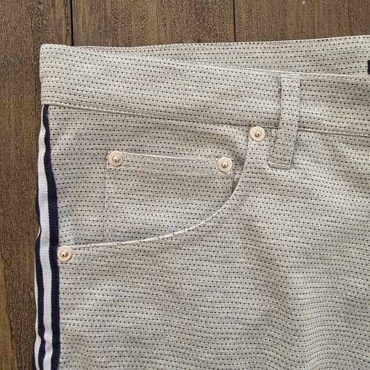 Andrew Christian 6784 Skinny Stretch Jean Shorts Gray with Blue Stripes 32 Waist