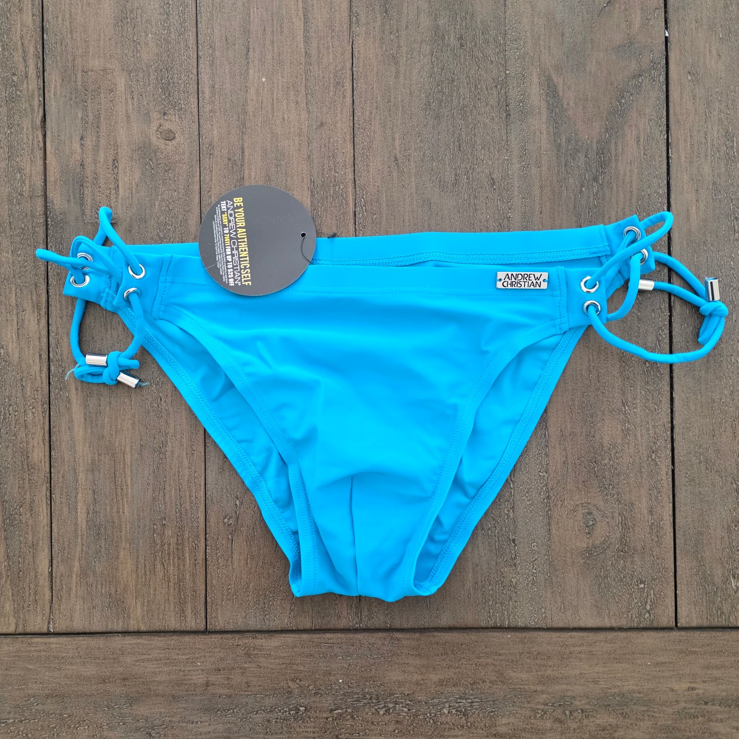 Andrew Christian 70113 Side Lace Swim Bikini Turquoise Blue Medium