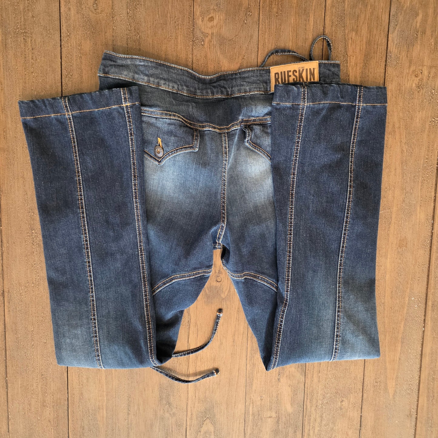 Rufskin Dug Stretch Cotton Side-Tie Jeans Distressed 34" x 28"