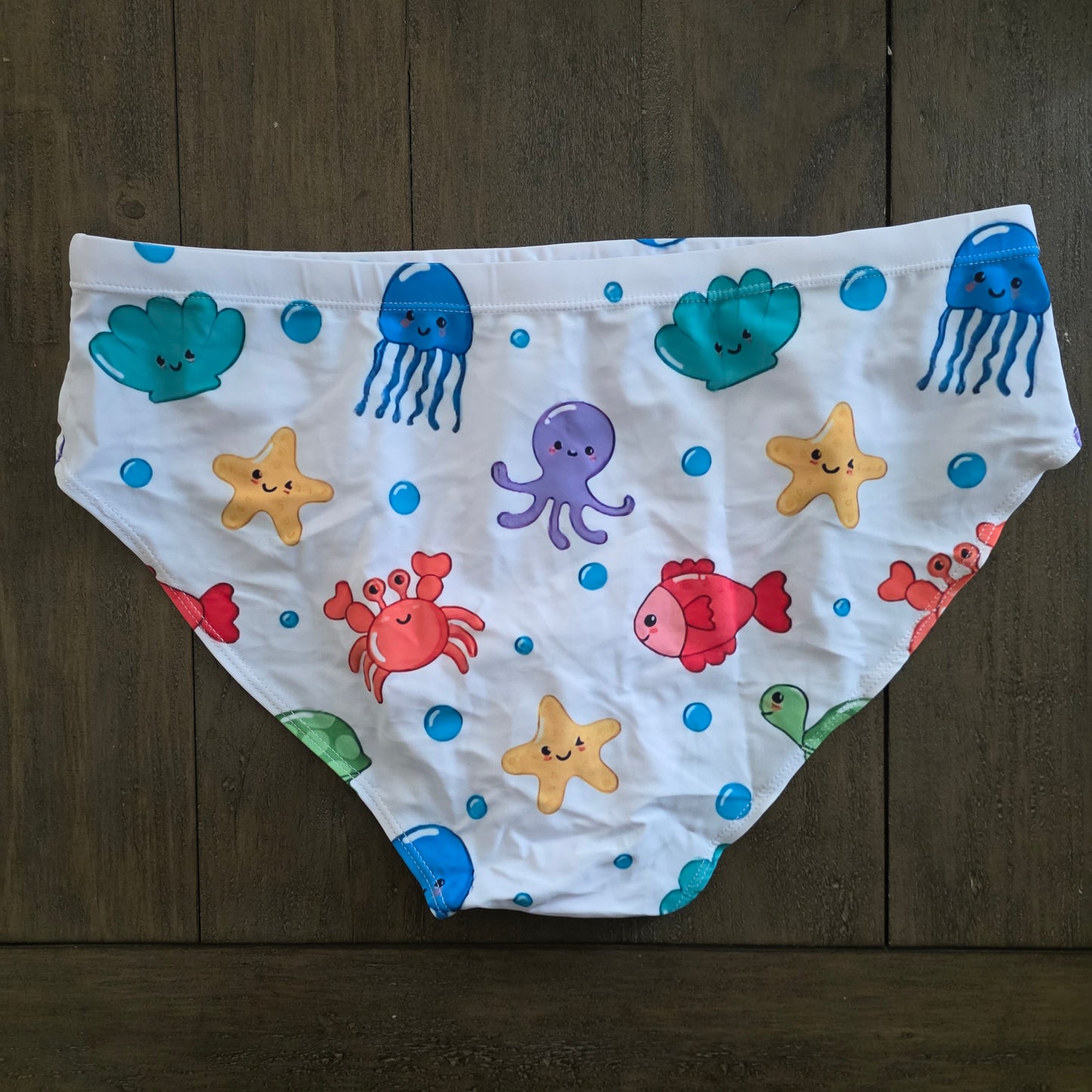 Men's Swim Bikini Briefs Cute Jellyfish Print White XL