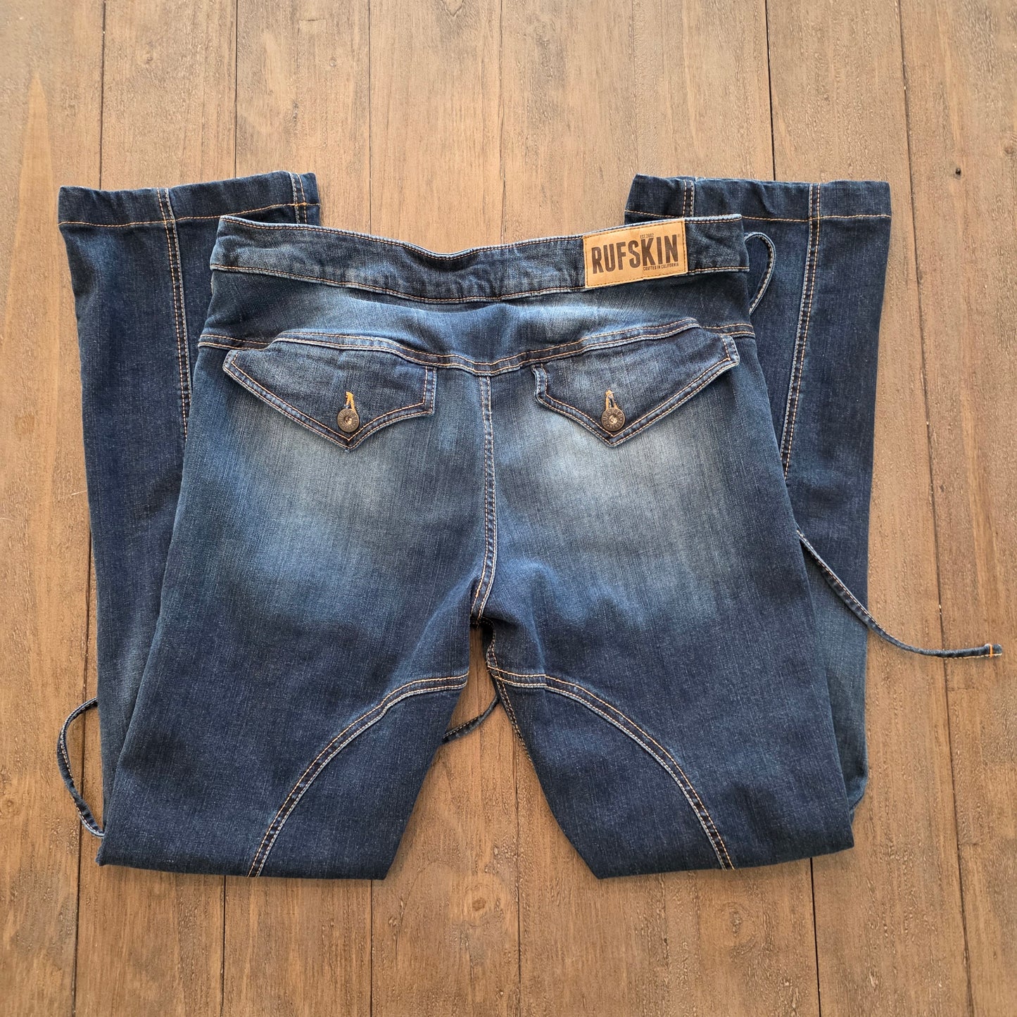 Rufskin Dug Stretch Cotton Side-Tie Jeans Distressed 34" x 28"