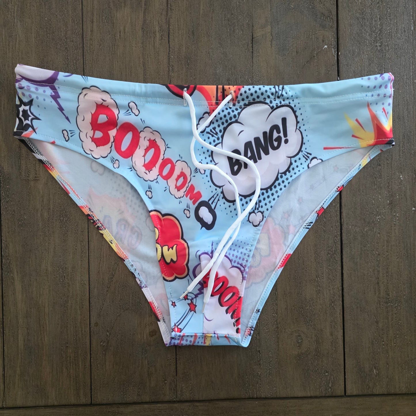 Men's Swim Bikini Briefs Cartoon Comicbook Print Blue XXL