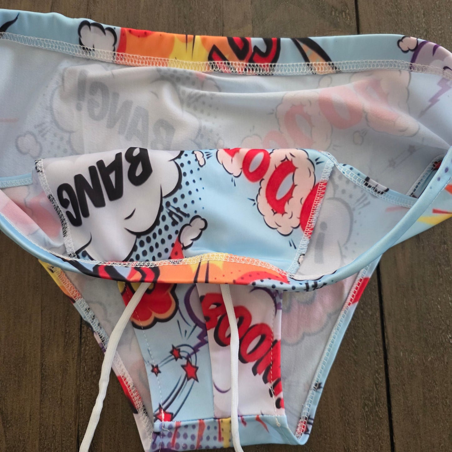 Men's Swim Bikini Briefs Cartoon Comicbook Print Blue XXL
