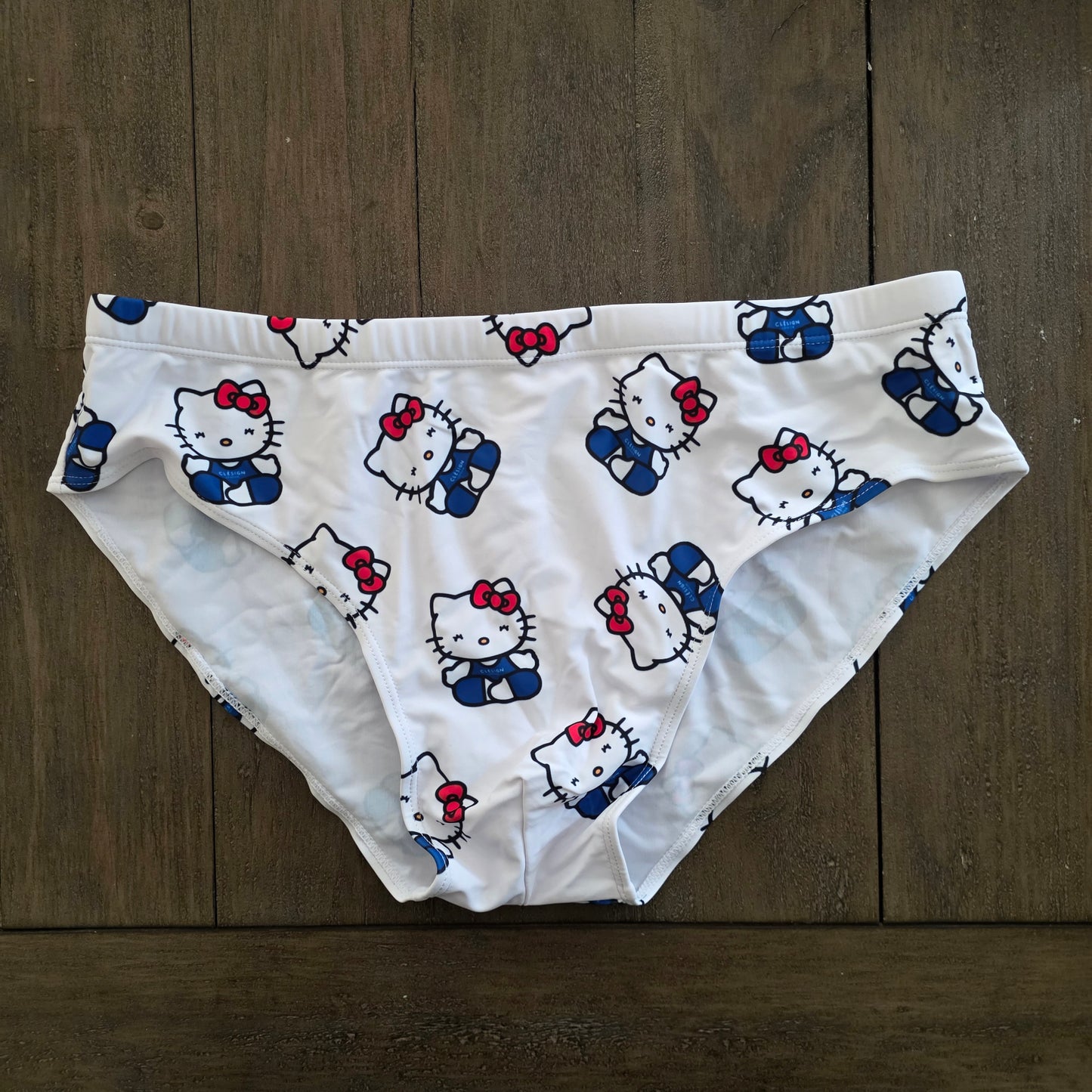 Men's Swim Bikini Briefs Cute Hello Kitty Print White XL
