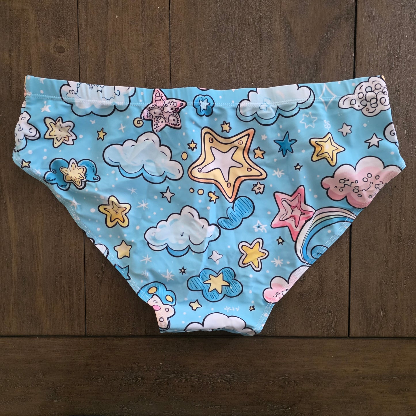 Men's Swim Bikini Briefs Cute Stars and Clouds Print Blue XL