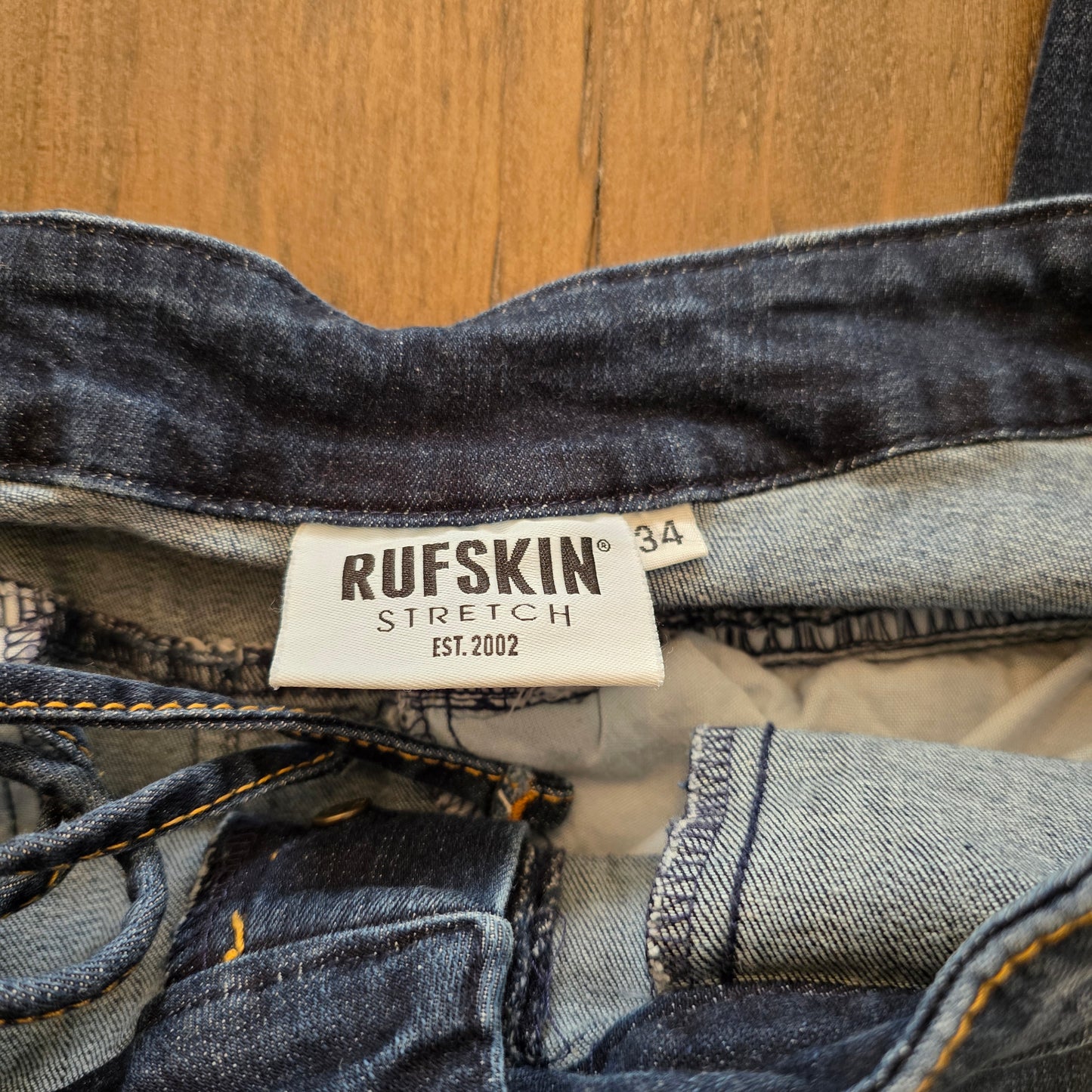 Rufskin Dug Stretch Cotton Side-Tie Jeans Distressed 34" x 28"
