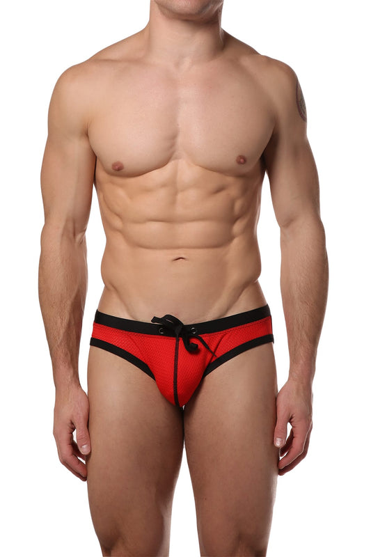 CheapUndies Pool Boy Bikini Brief Sport Mesh Swimwear Red Medium