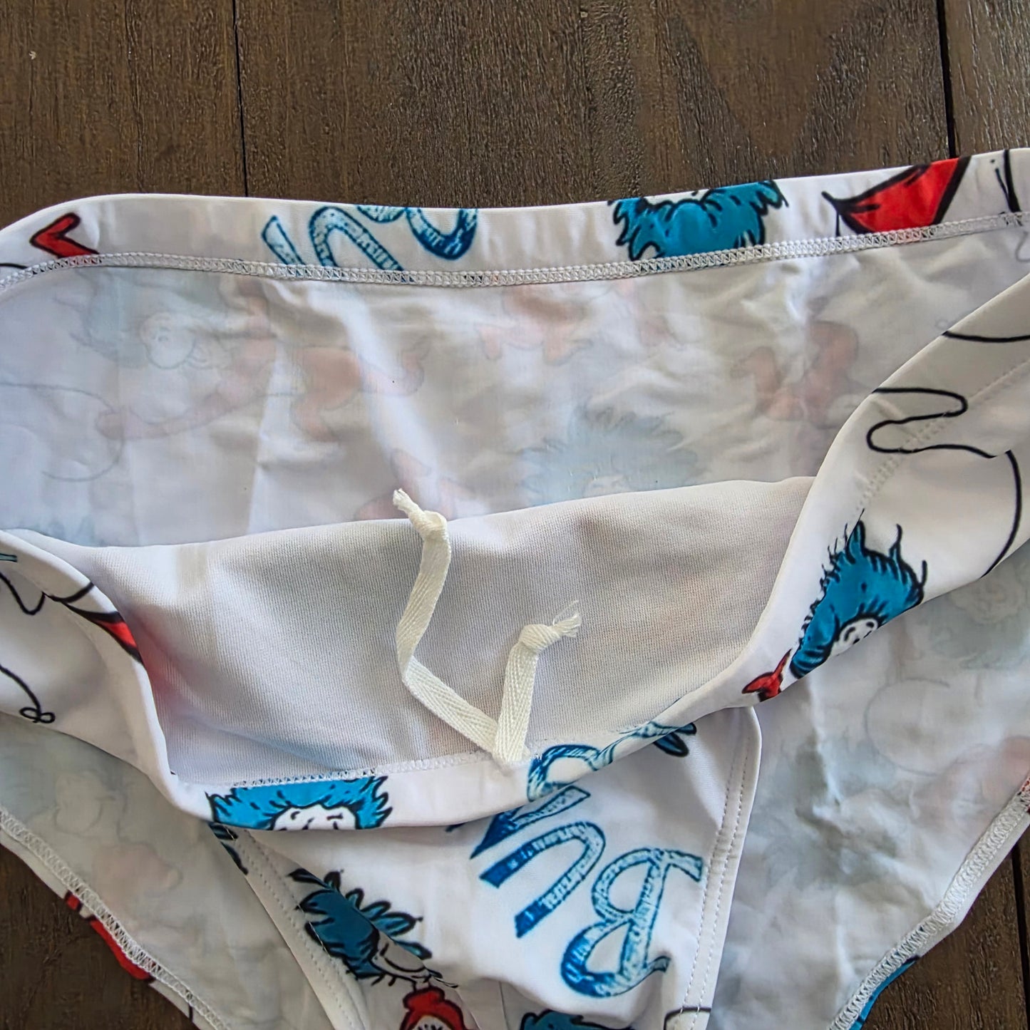 Men's Swim Bikini Briefs Cute Dr. Seuss Thing 1 and Thing 2 Print White XL