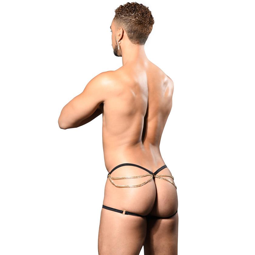 Andrew Christian Almost Naked Men's T-Back with Chain Black Large