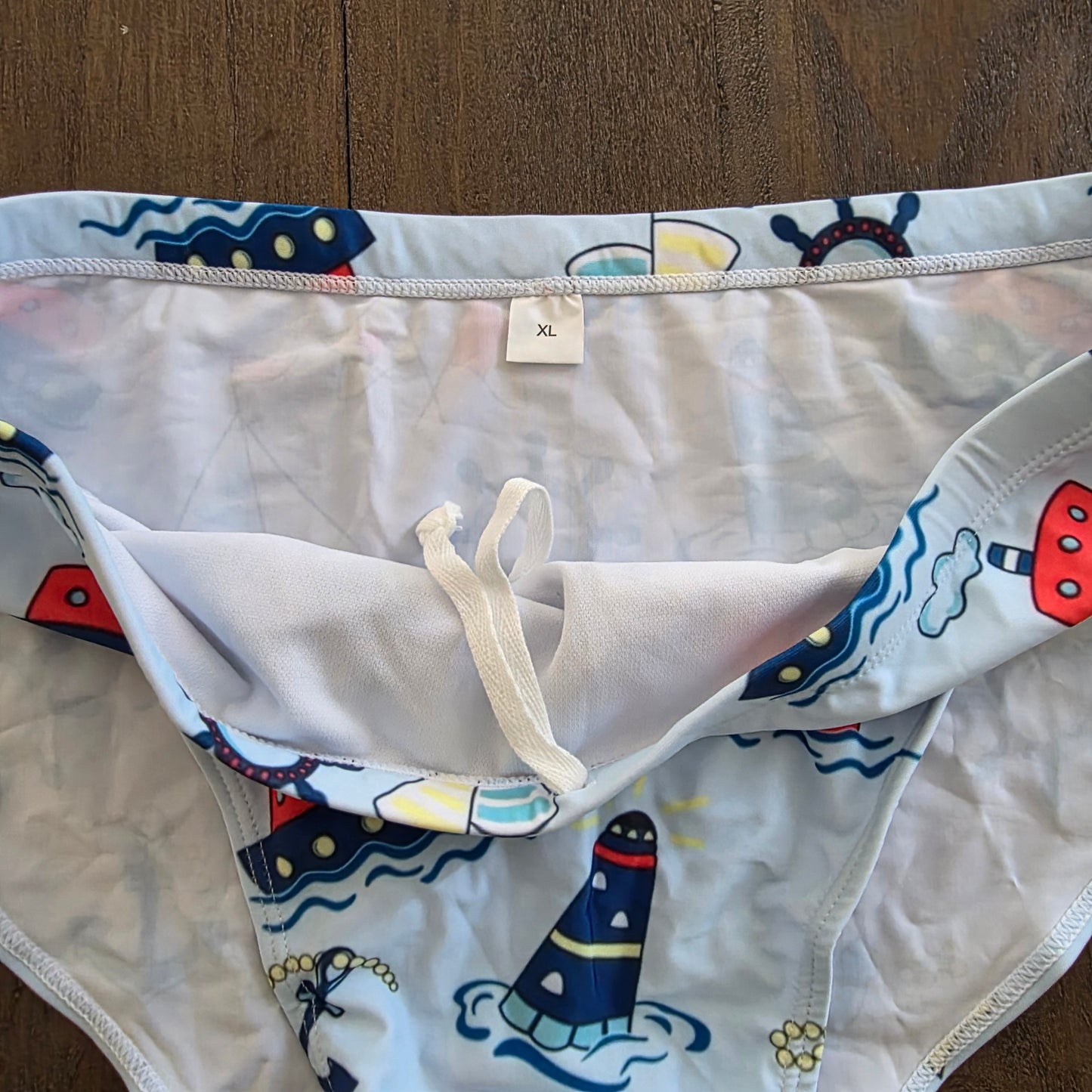 Men's Swim Bikini Briefs Cute Nautical Beach Print Blue XL