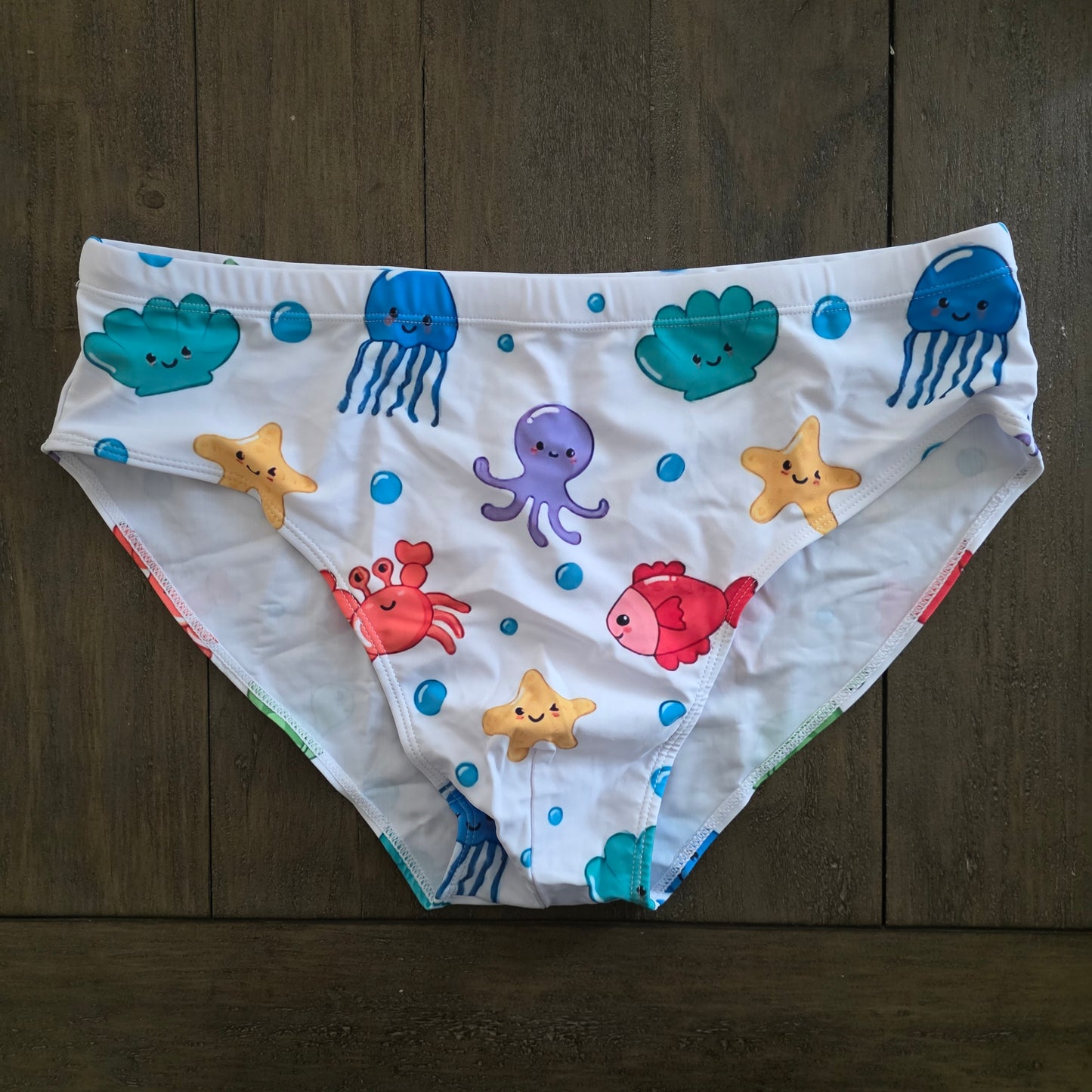 Men's Swim Bikini Briefs Cute Jellyfish Print White XL