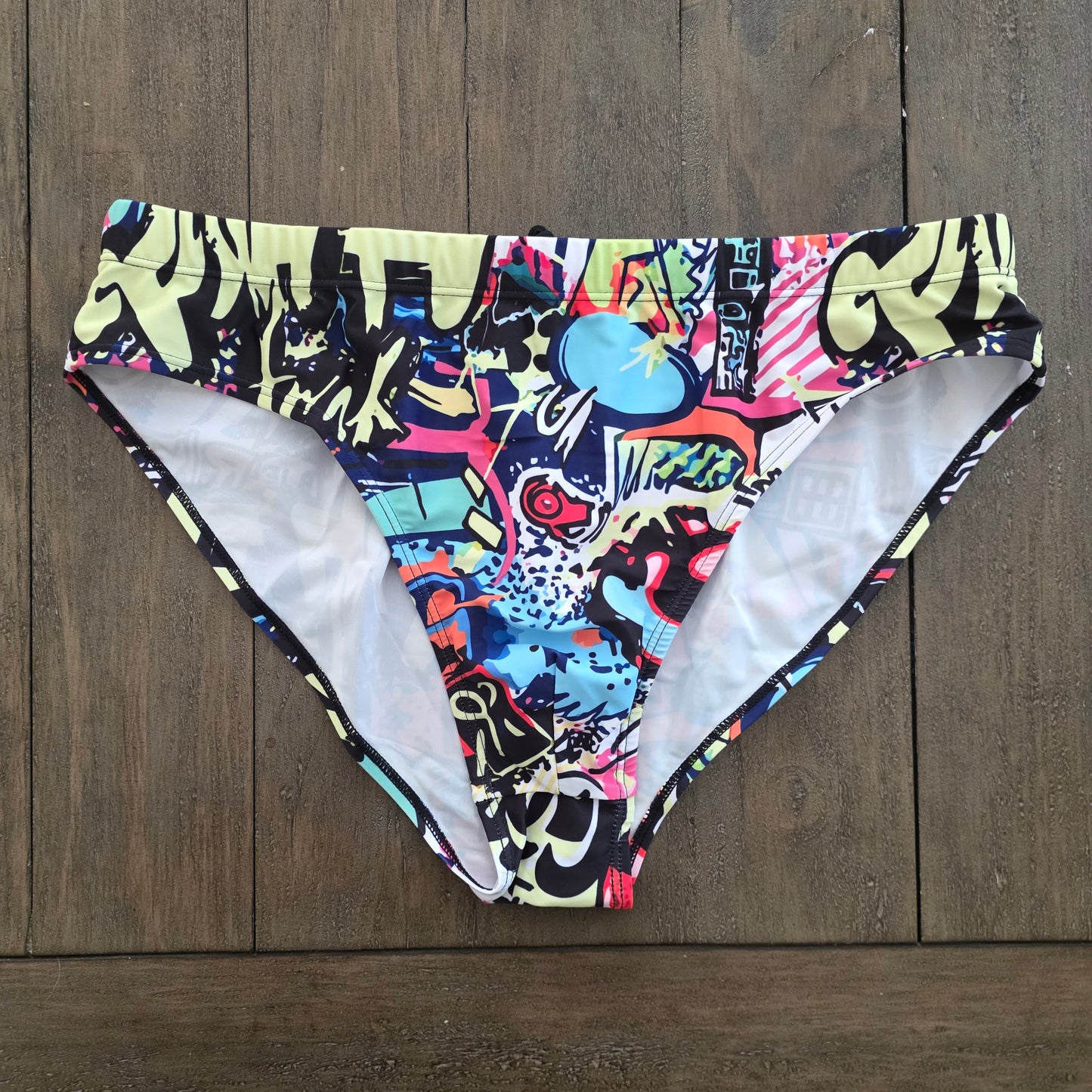 Men's Swim Bikini Briefs Graffiti Print Multicolor XXL