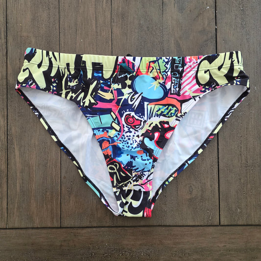 Men's Swim Bikini Briefs Graffiti Print Multicolor XXL
