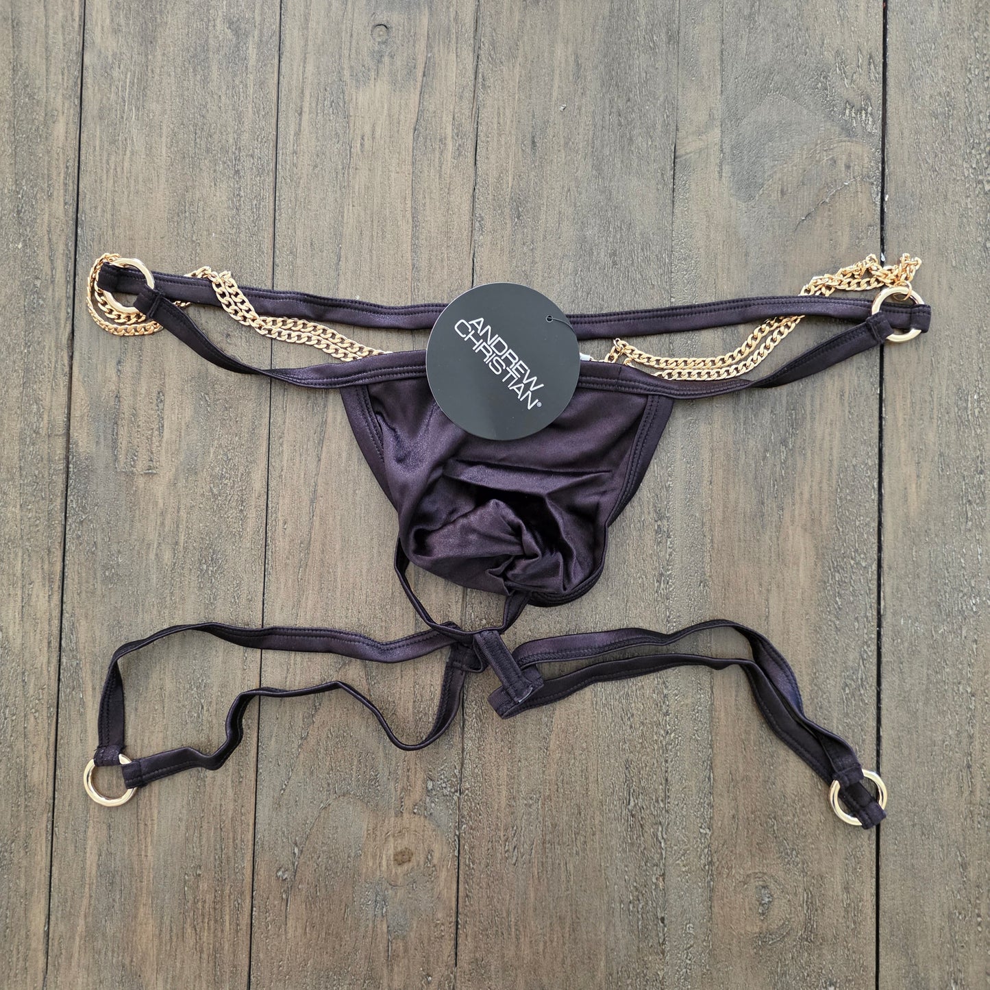 Andrew Christian Almost Naked Men's T-Back with Chain Black Large