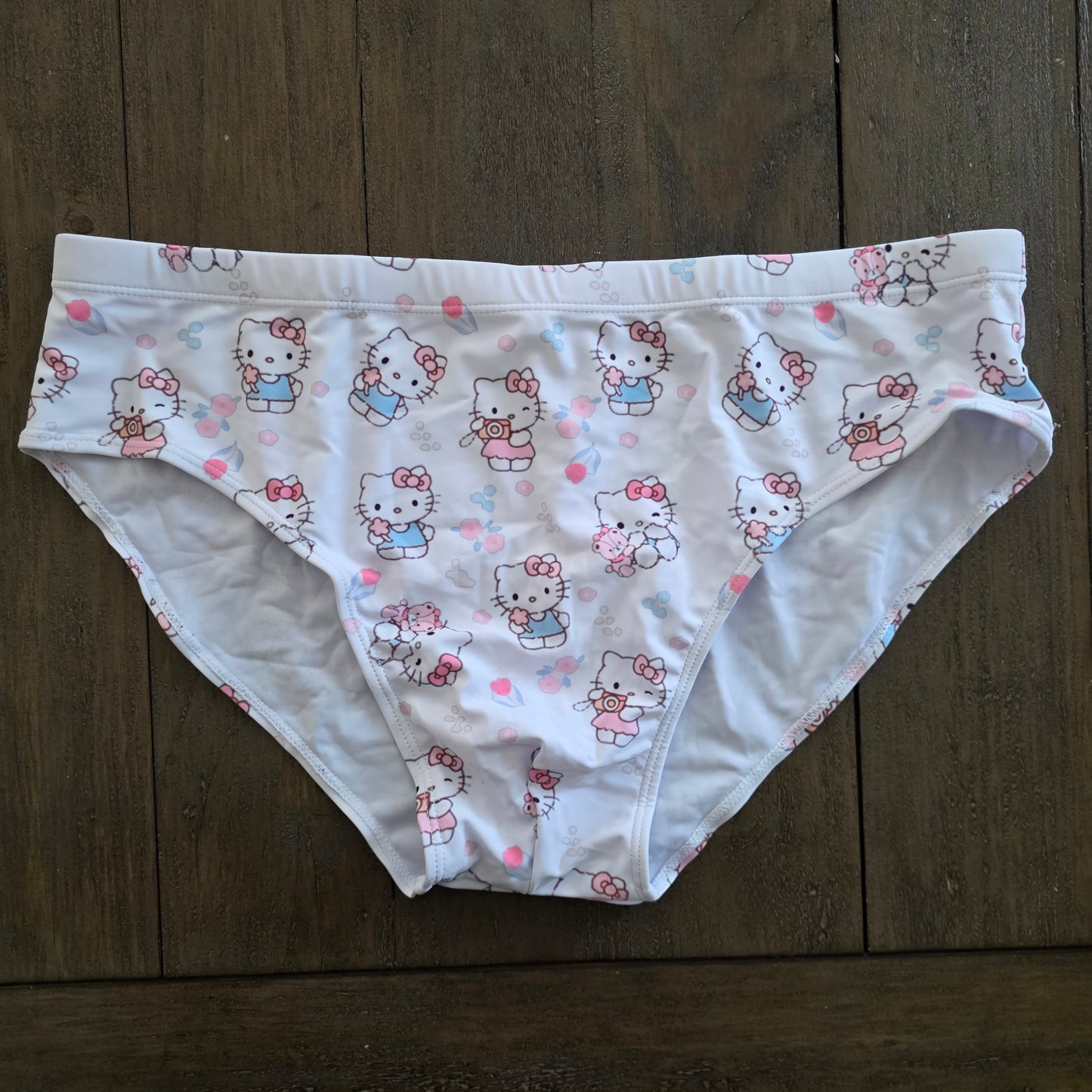 Men's Swim Bikini Briefs Cute Hello Kitty Print White XL