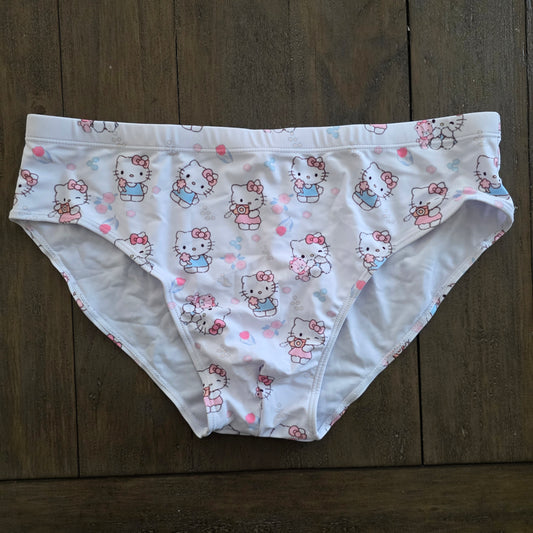 Men's Swim Bikini Briefs Cute Hello Kitty Print White XL