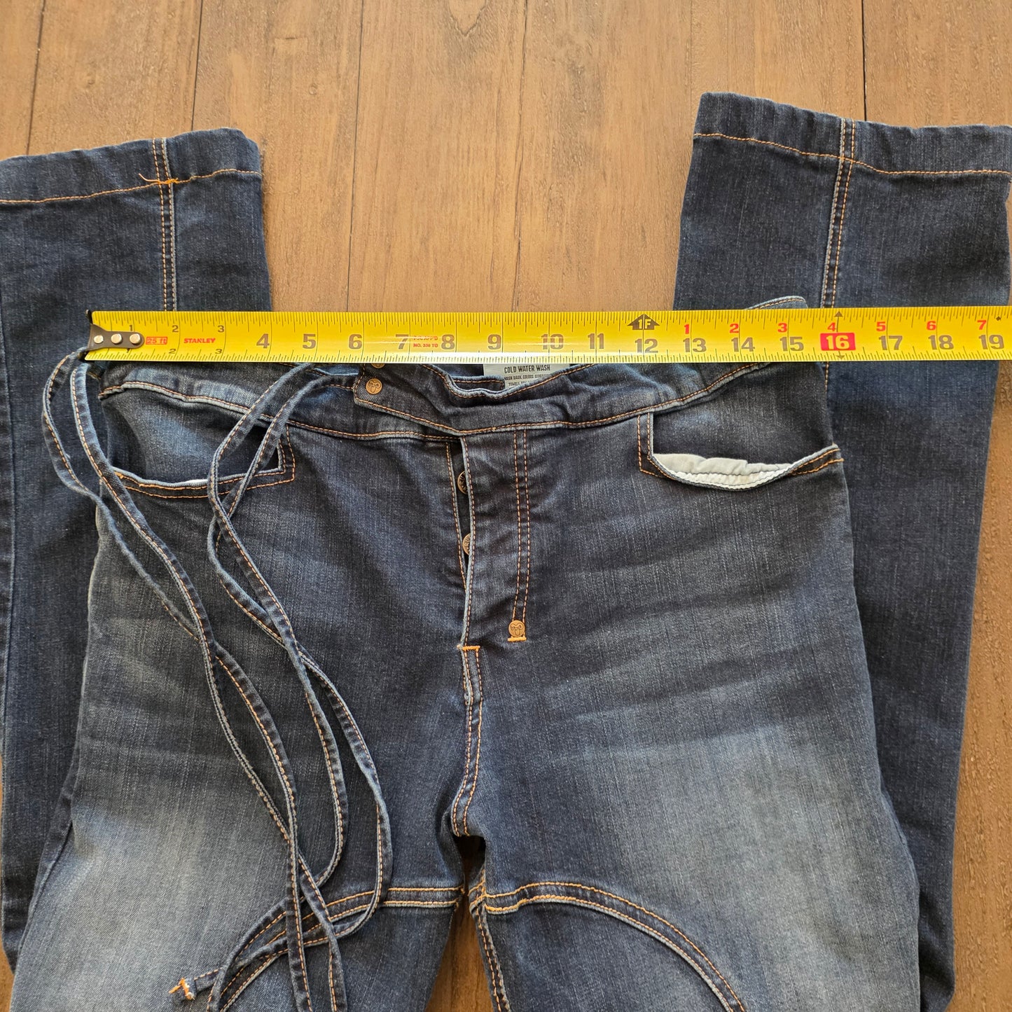 Rufskin Dug Stretch Cotton Side-Tie Jeans Distressed 34" x 28"