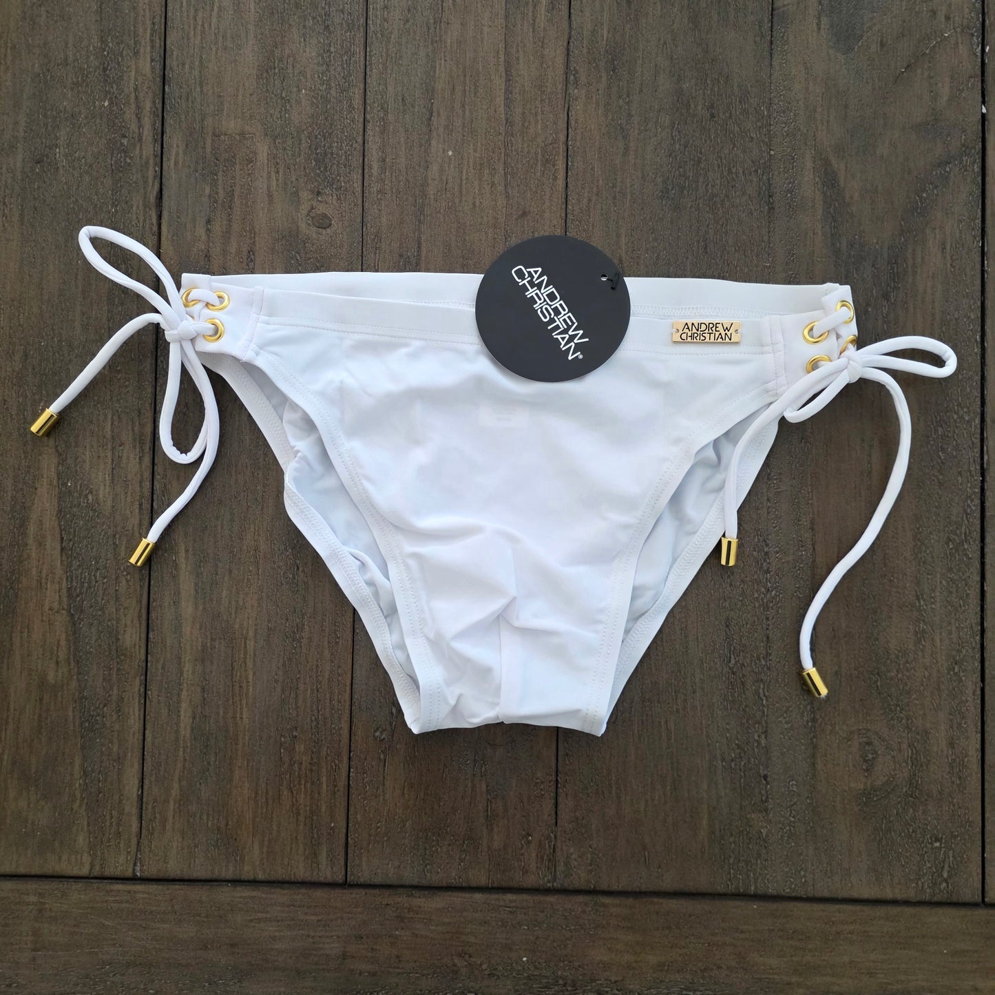 Andrew Christian 70113 Side Lace Swim Bikini Turquoise White Medium