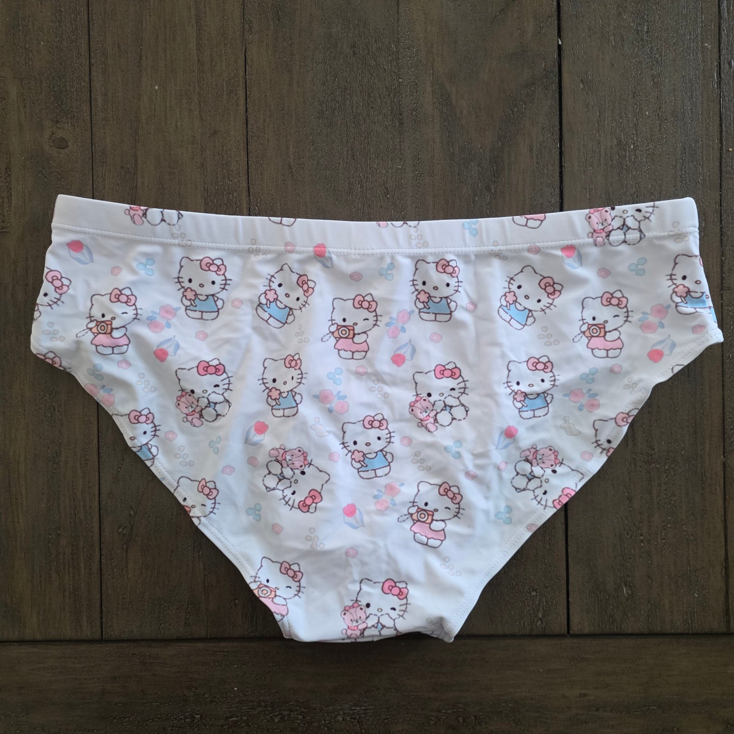 Men's Swim Bikini Briefs Cute Hello Kitty Print White XL