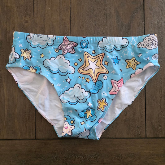 Men's Swim Bikini Briefs Cute Stars and Clouds Print Blue XL